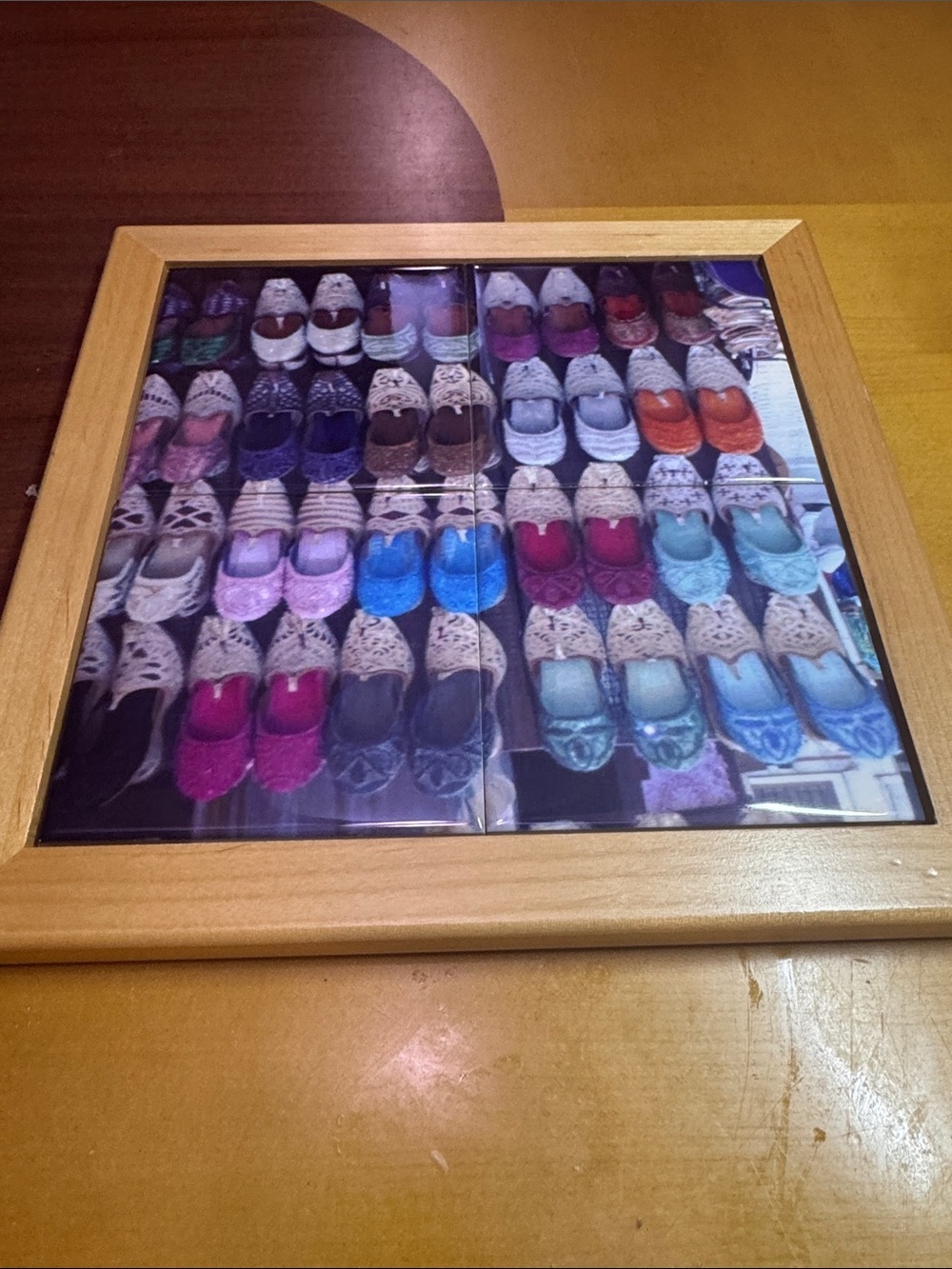 Tile trivet/wall hanging with traditional Turkish slippers